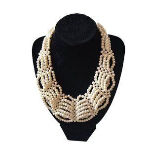 Charming Charlie Multi-Strand Collar White Faux Pearl Necklace Classic Beaded